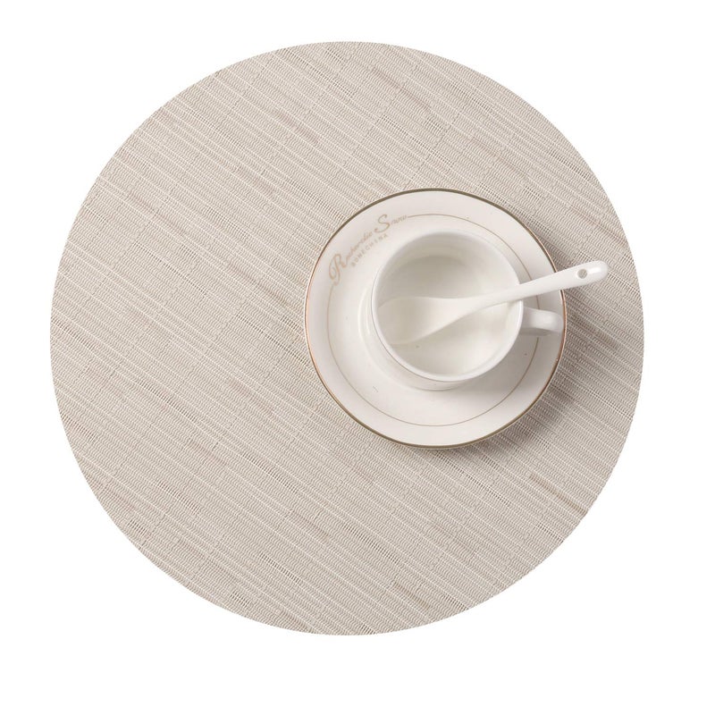SHACOS Round Table Placemats Set of 7 Wedge Shaped Place Mat with Centerpiece Circle Mat Heat Resistant Small Round Table Mats Washable (7, Beige) - Image 5